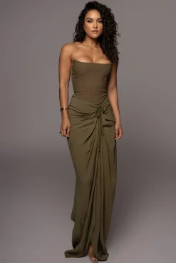 Olive Noelia Linen Slit Skirt*JLUXLABEL Hot