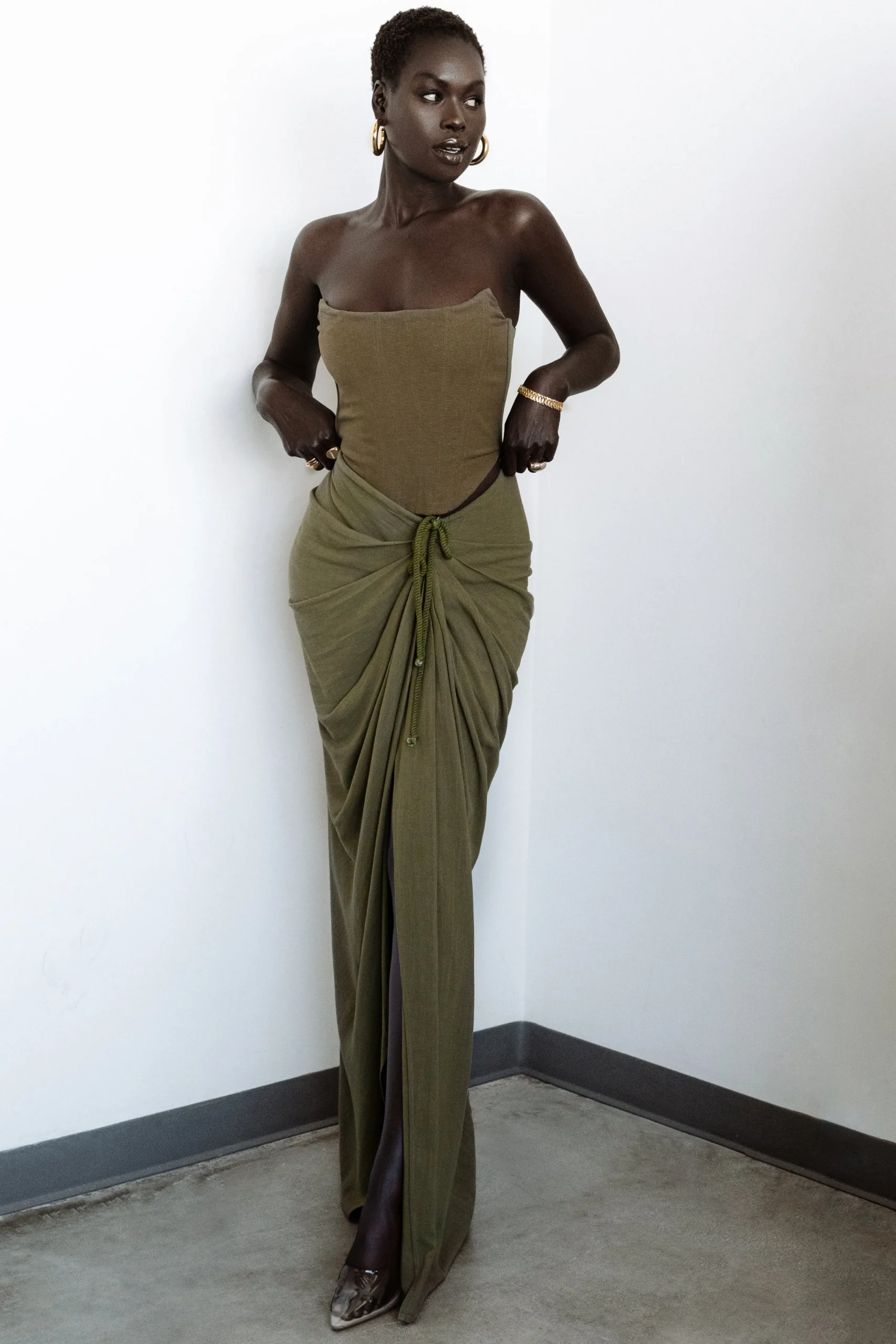 Olive Noelia Linen Slit Skirt*JLUXLABEL Hot