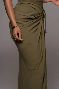 Olive Noelia Linen Slit Skirt*JLUXLABEL Hot