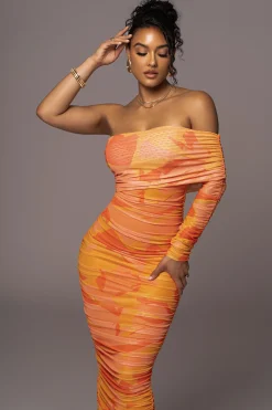 Orange Capri Ruched Dress*JLUXLABEL Discount
