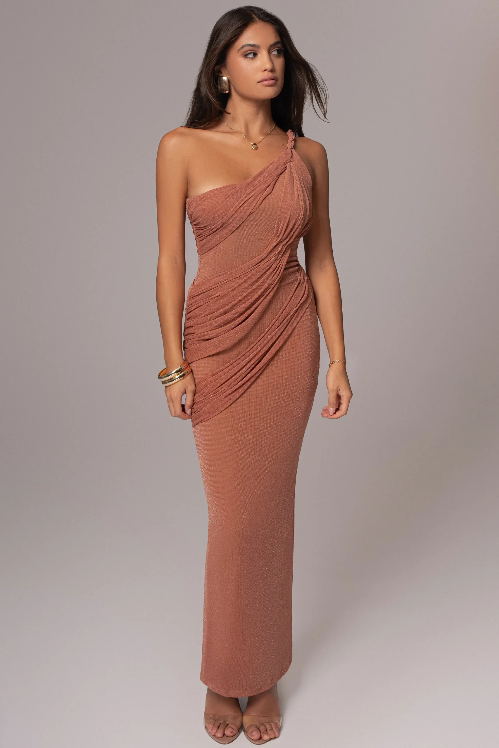 Peach Alari One Shoulder Maxi Dress*JLUXLABEL Clearance