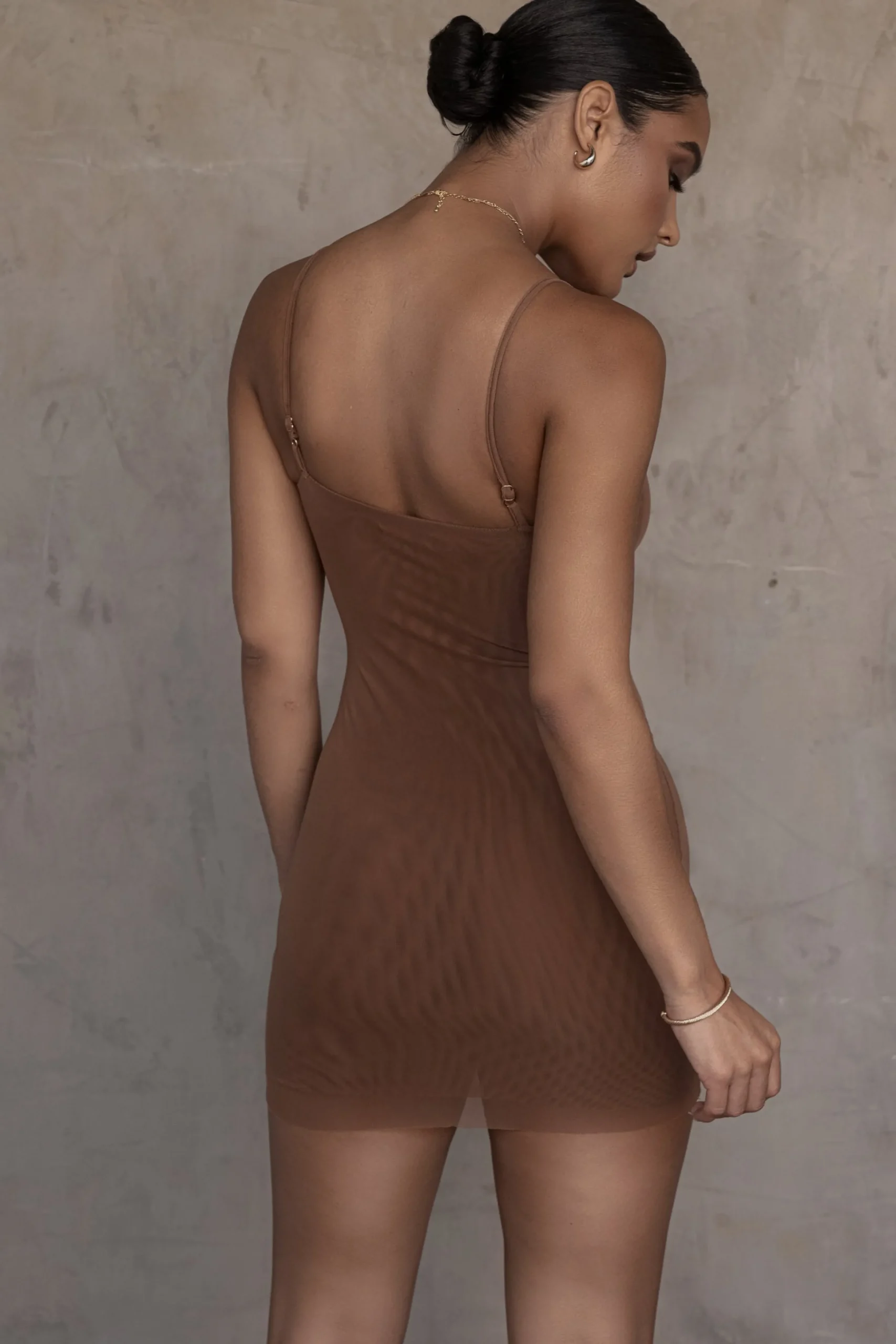 Pecan Mesh Layering Mini Dress Undergarment*JLUXLABEL Clearance