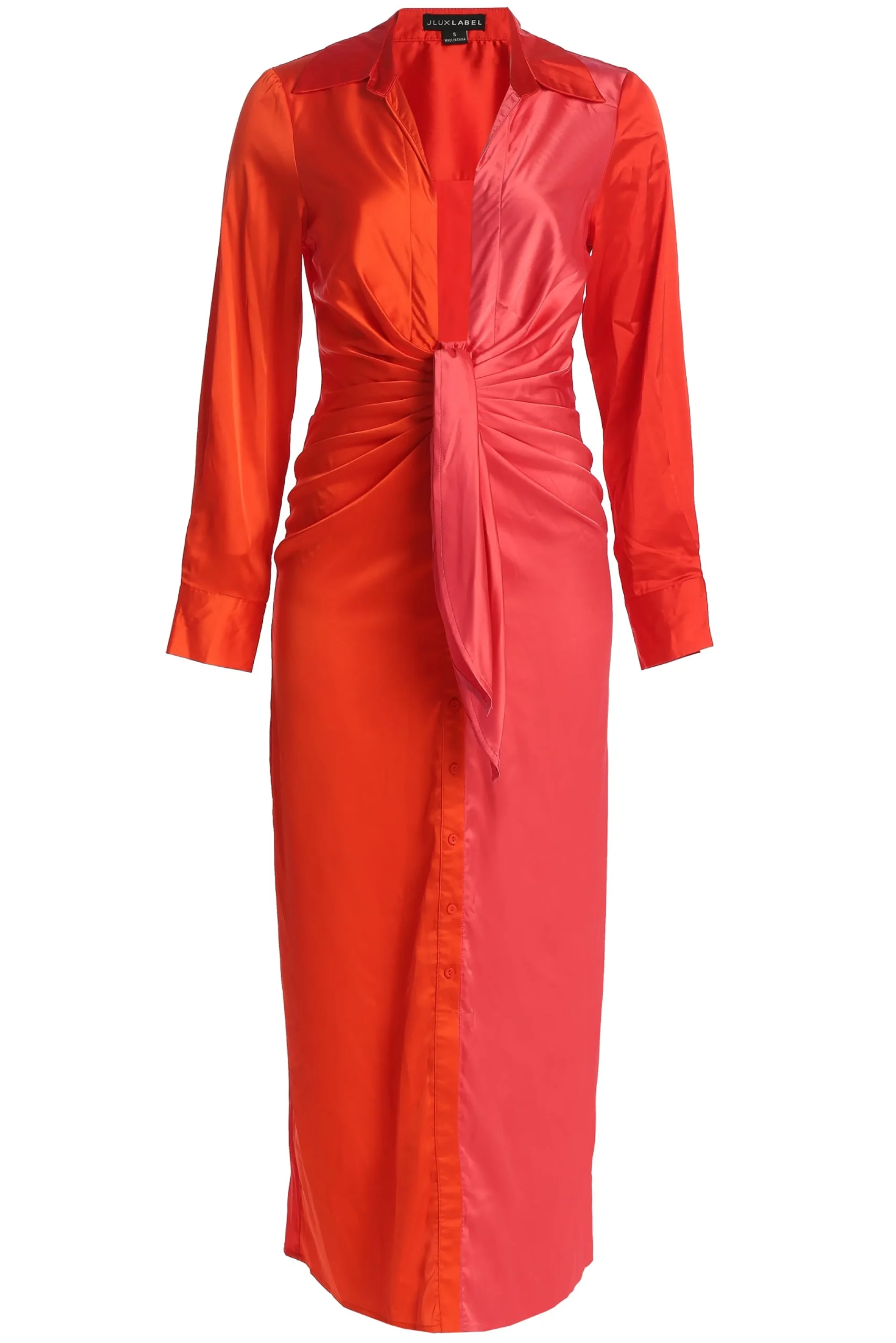 Pink Color Block Satin Midi Dress*JLUXLABEL New