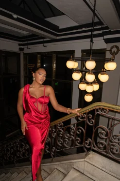 Red Anastacia Drape Maxi Dress*JLUXLABEL New