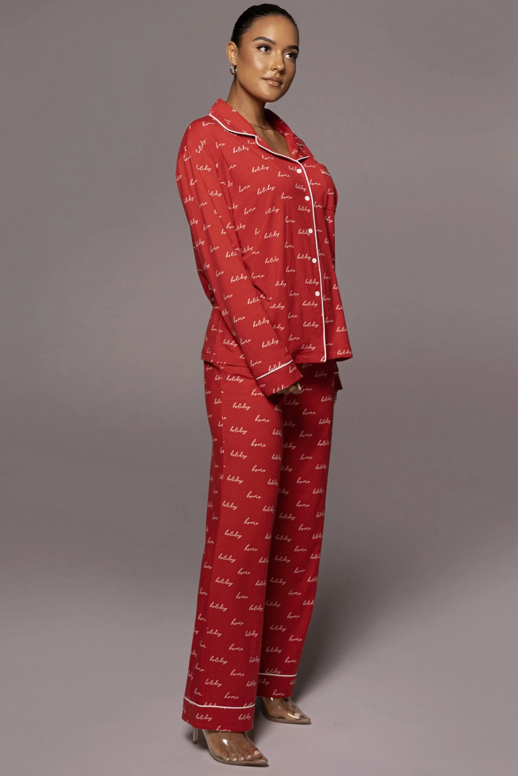 Red Home For The Holidays Adult Pajama Set*JLUXLABEL New