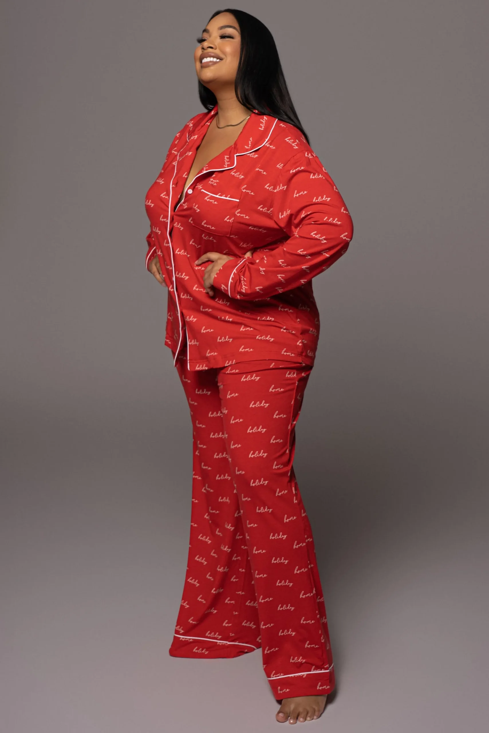 Red Home For The Holidays Adult Pajama Set*JLUXLABEL New