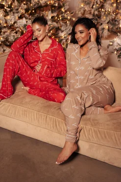 Red Home For The Holidays Adult Pajama Set*JLUXLABEL New