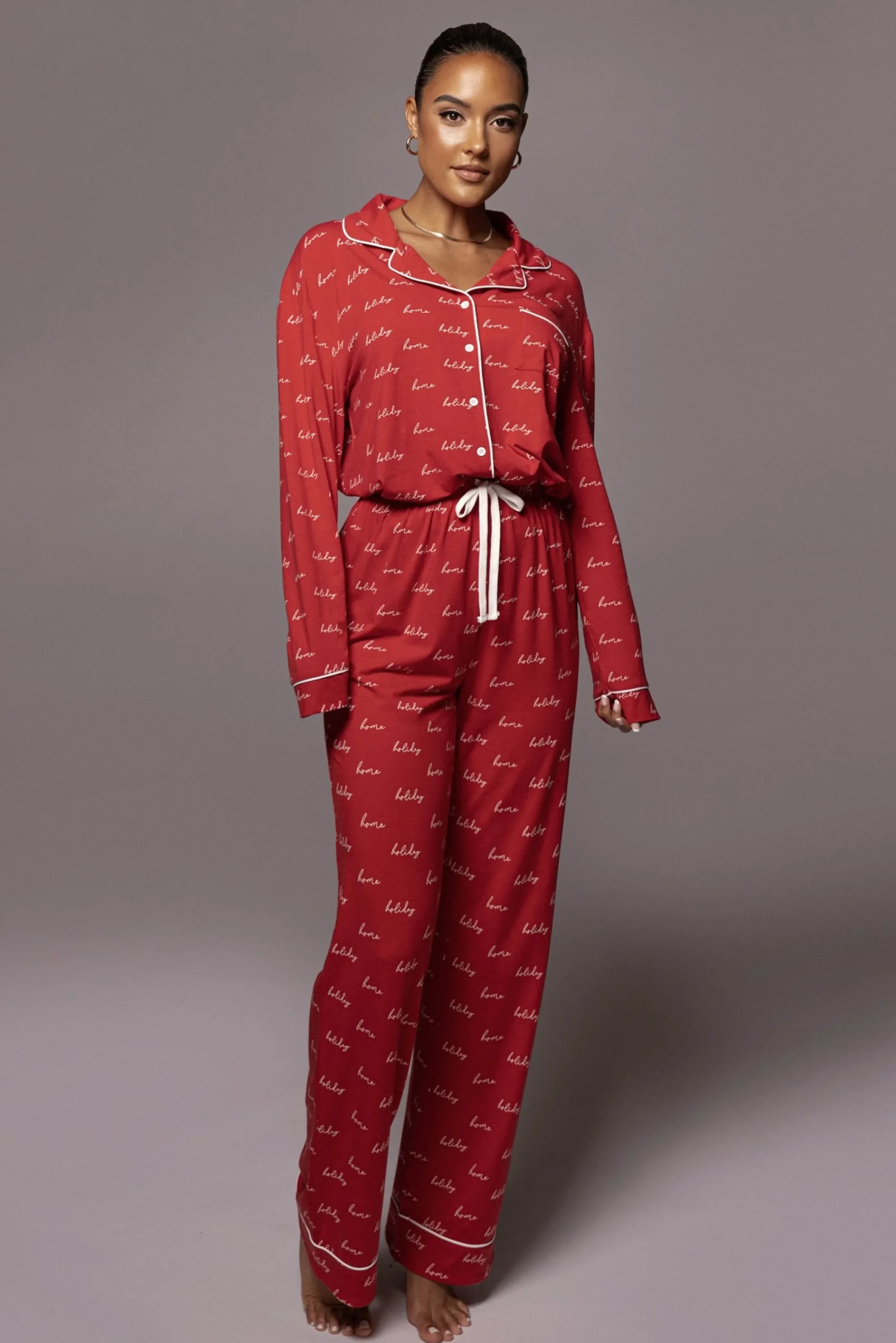 Red Home For The Holidays Adult Pajama Set*JLUXLABEL New