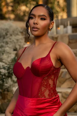 Red Incomparable Lace Bodysuit*JLUXLABEL Fashion