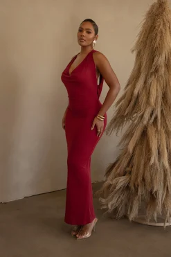 Red Infinite Allure Cowl Neck Dress*JLUXLABEL Discount