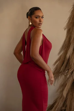 Red Infinite Allure Cowl Neck Dress*JLUXLABEL Discount