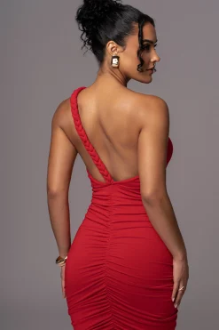 Red Jess Ruched Midi Dress*JLUXLABEL Fashion