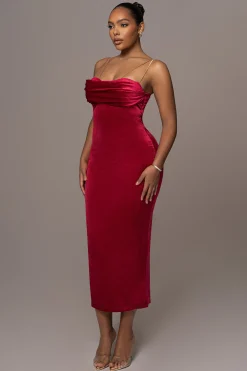 Red JOSANNA VELVET MIDI DRESS*JLUXLABEL New