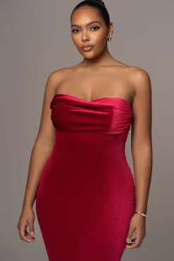 Red JOSANNA VELVET MIDI DRESS*JLUXLABEL New