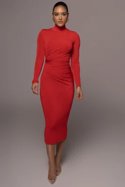 Red Kara Mock Neck Dress*JLUXLABEL New