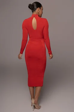 Red Kara Mock Neck Dress*JLUXLABEL New