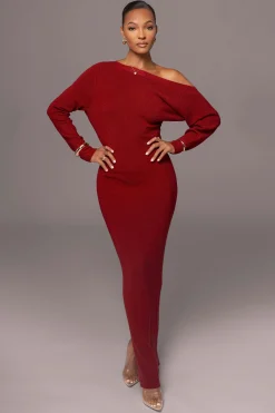 Red Night Shimmers Asymmetrical Maxi Dress*JLUXLABEL Sale