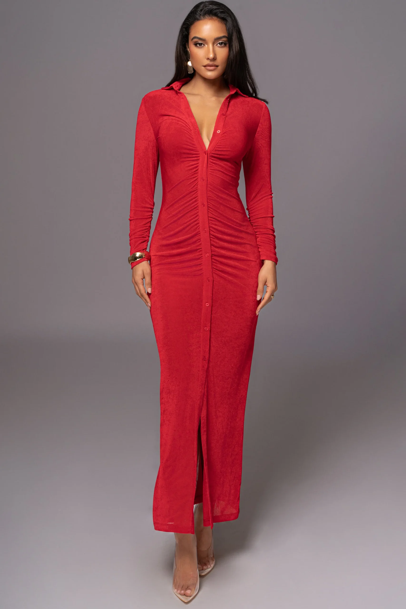 Red Zahra Button Front Maxi Dress*JLUXLABEL Fashion