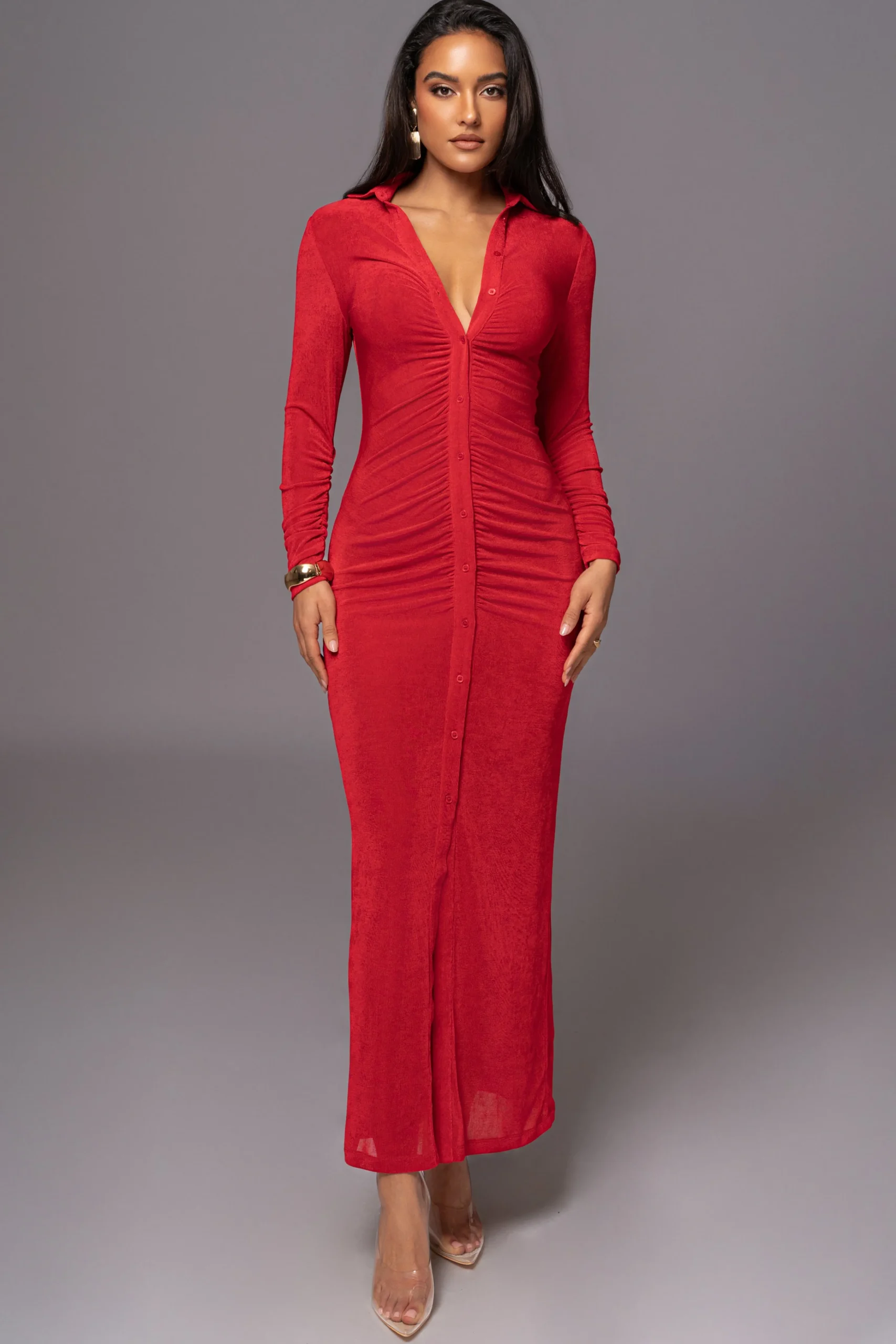 Red Zahra Button Front Maxi Dress*JLUXLABEL Fashion