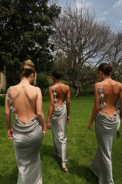 Sage Down The Aisle Satin Gown*JLUXLABEL Clearance