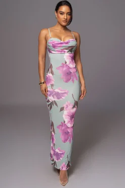 Sage Floral Slinky Visions Of You Maxi Dress*JLUXLABEL Hot