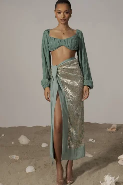 Sage Positano Printed Sarong Skirt*JLUXLABEL Clearance