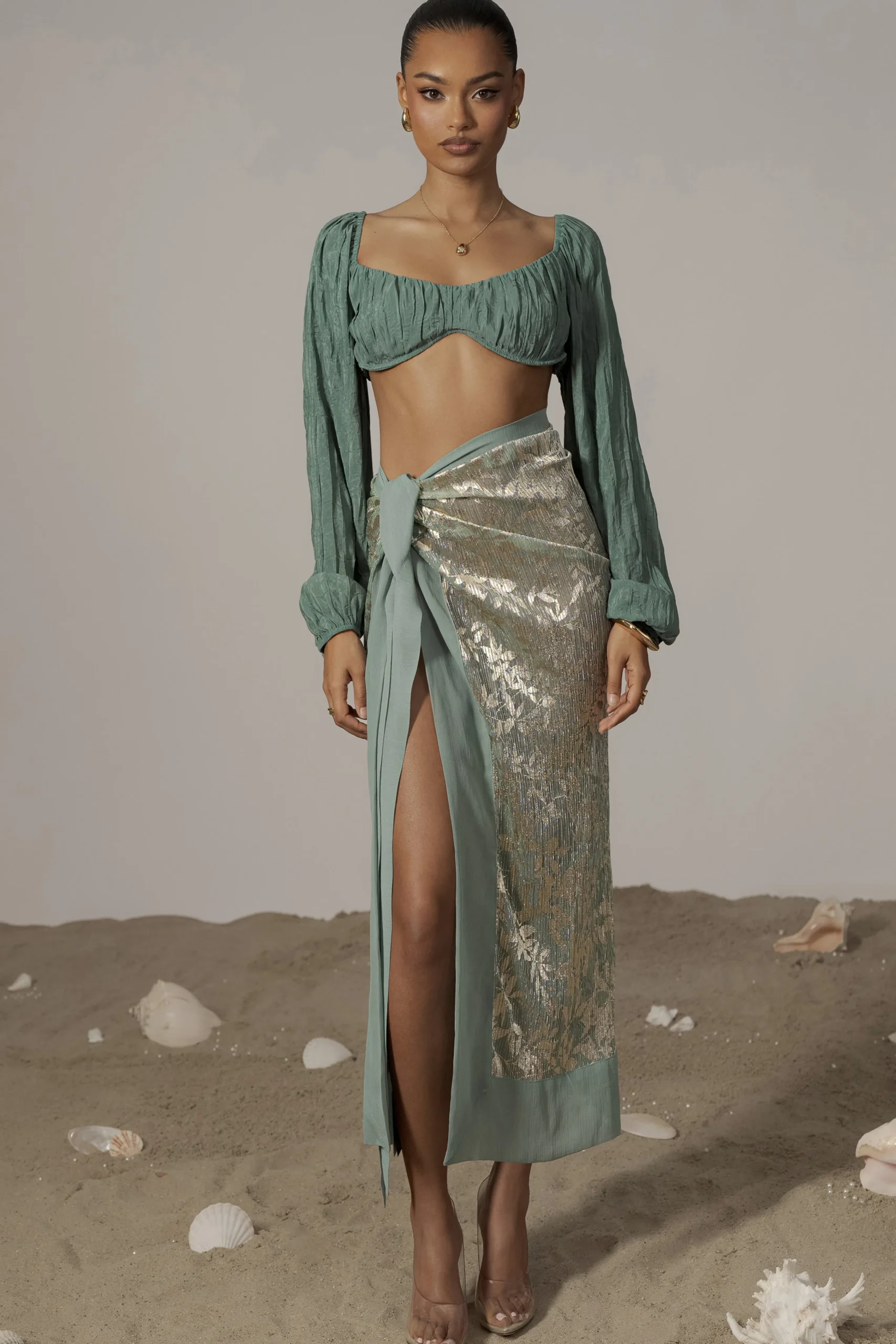 Sage Positano Printed Sarong Skirt*JLUXLABEL Clearance