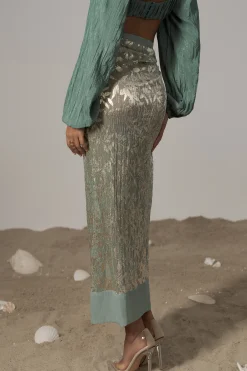 Sage Positano Printed Sarong Skirt*JLUXLABEL Clearance