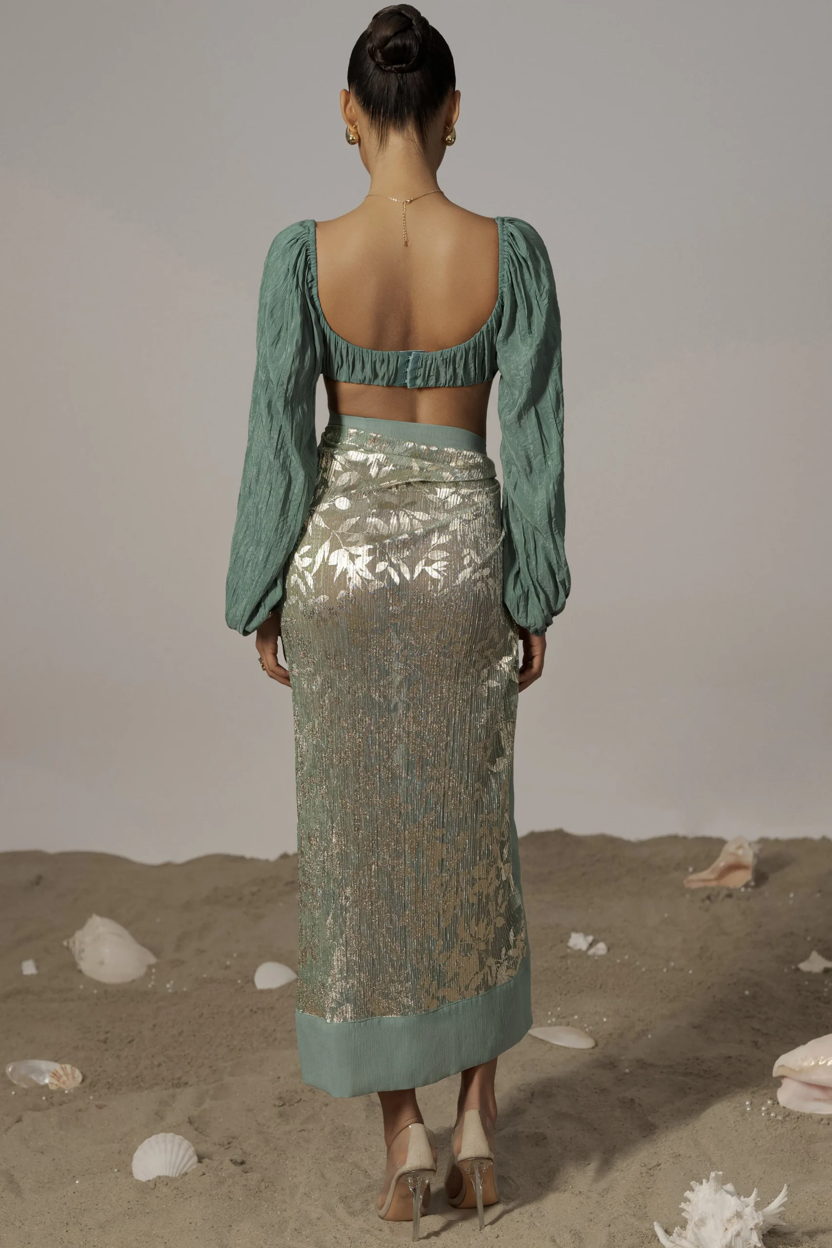 Sage Positano Printed Sarong Skirt*JLUXLABEL Clearance