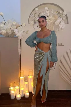 Sage Positano Printed Sarong Skirt*JLUXLABEL Clearance