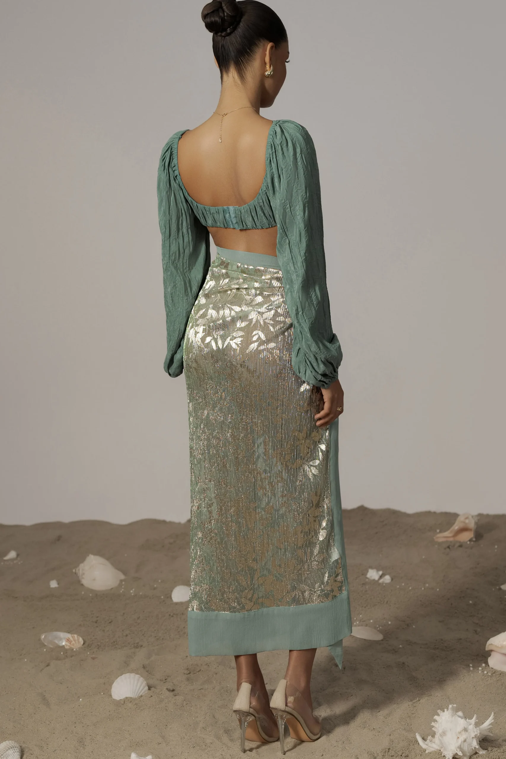 Sage Positano Printed Sarong Skirt*JLUXLABEL Clearance