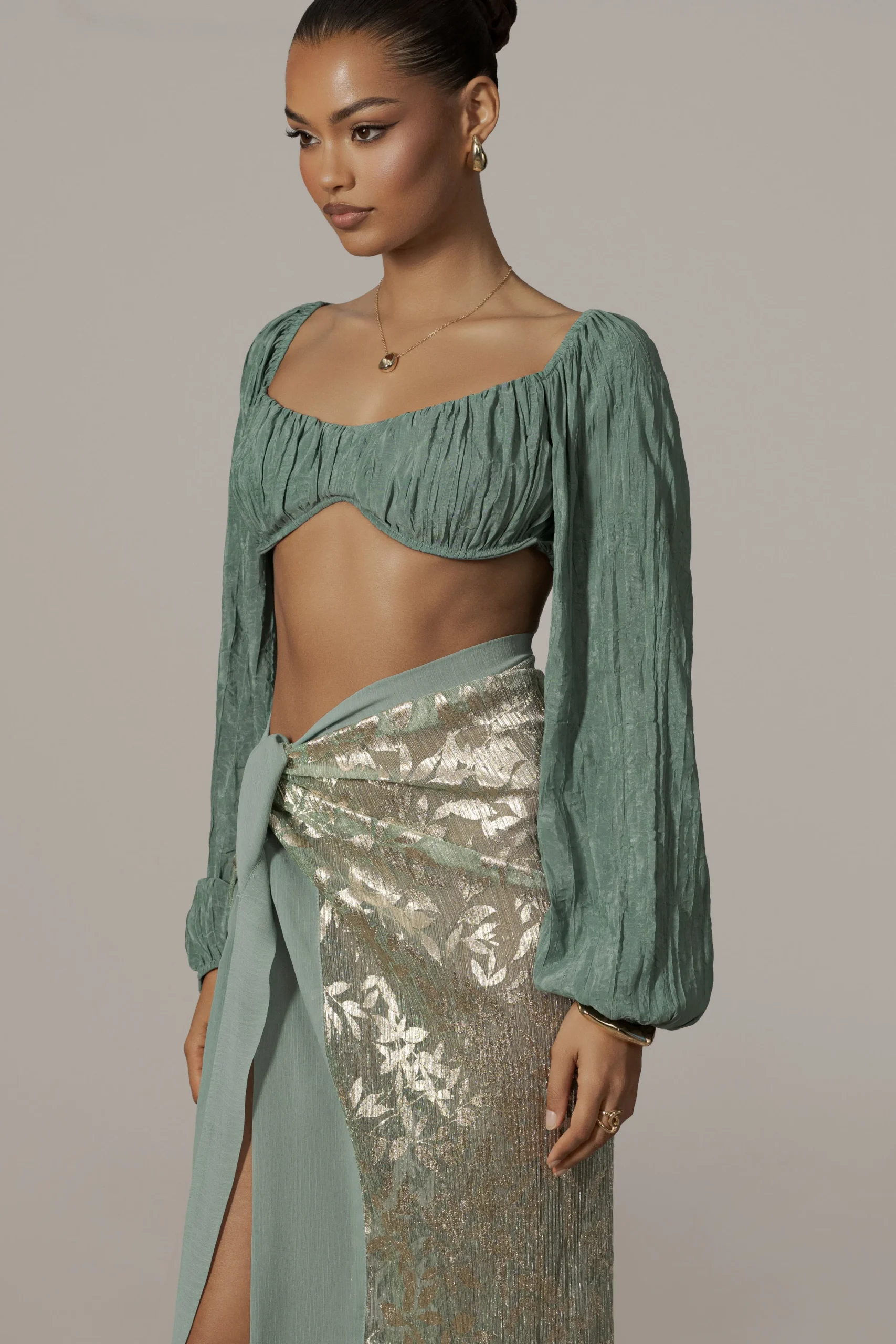 Sage Positano Printed Sarong Skirt*JLUXLABEL Clearance