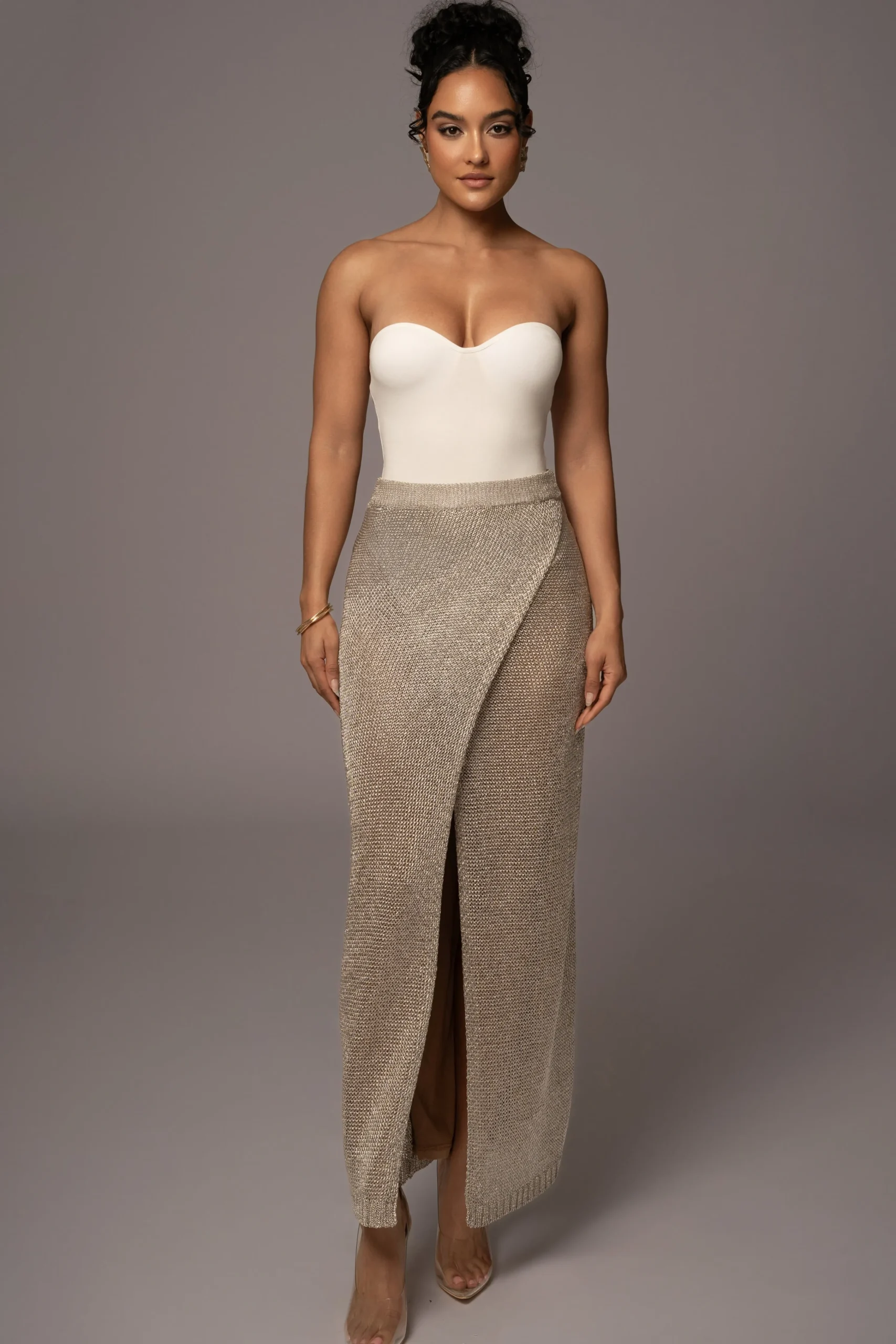 Silver Anais Maxi Slit Skirt*JLUXLABEL Outlet