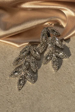 Silver Rhinestone Leaf Earrings*JLUXLABEL Best