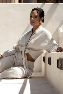 Stone Soho Front Tied Woven Top*JLUXLABEL Best