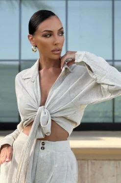 Stone Soho Front Tied Woven Top*JLUXLABEL Best