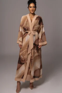 Tan Abstract Alissa Printed Duster*JLUXLABEL Discount
