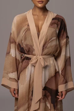 Tan Abstract Alissa Printed Duster*JLUXLABEL Discount