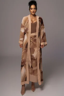 Tan Abstract Alissa Printed Duster*JLUXLABEL Discount