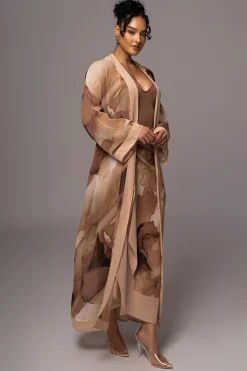 Tan Abstract Alissa Printed Duster*JLUXLABEL Discount