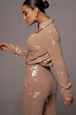 Tan Baguette Sequin Button Up*JLUXLABEL Hot