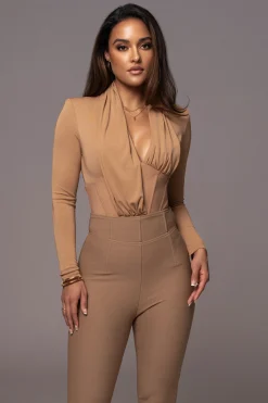 Tan Drape Corset Bodysuit*JLUXLABEL Hot