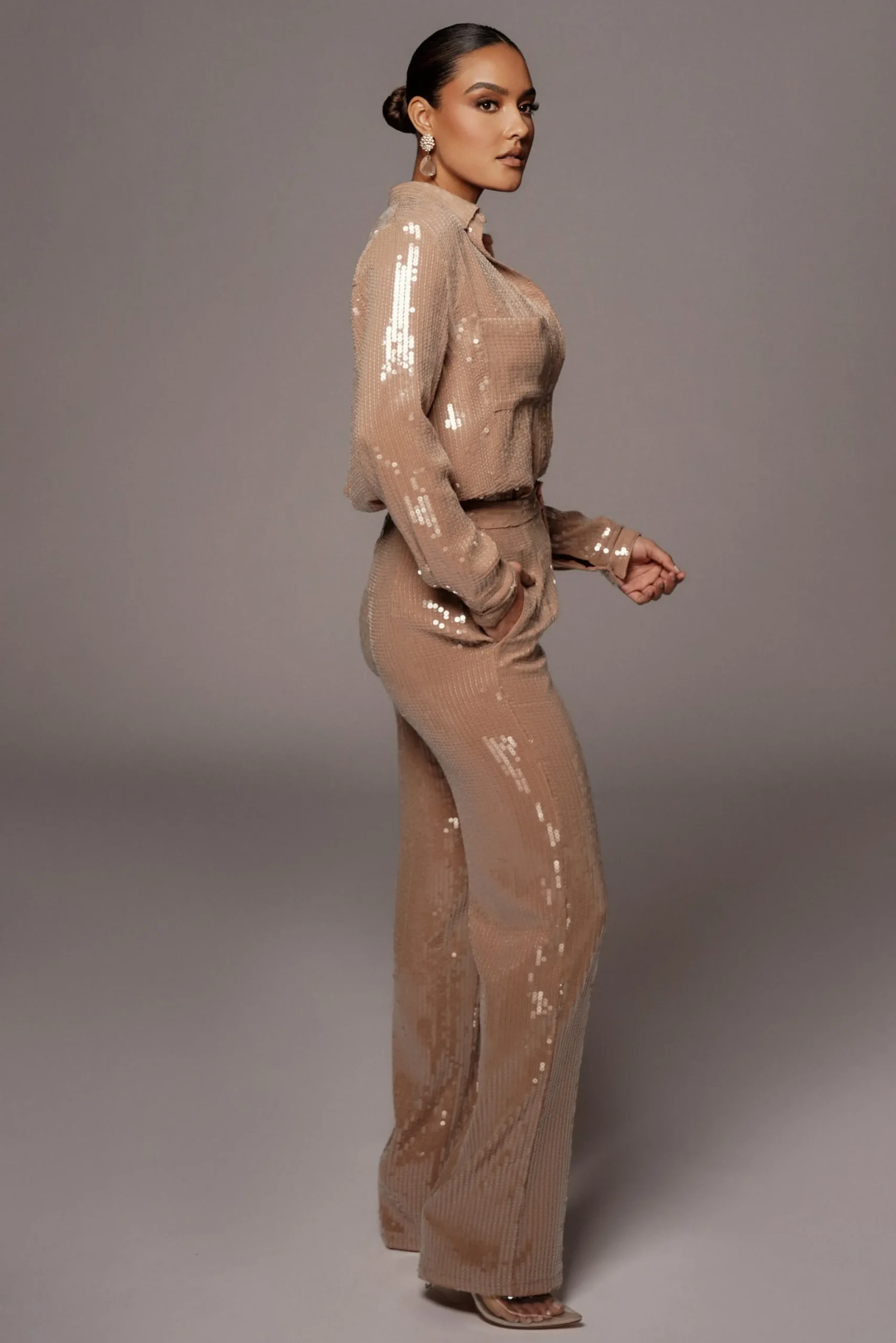 Tan Elowen Sequin Trousers*JLUXLABEL Hot