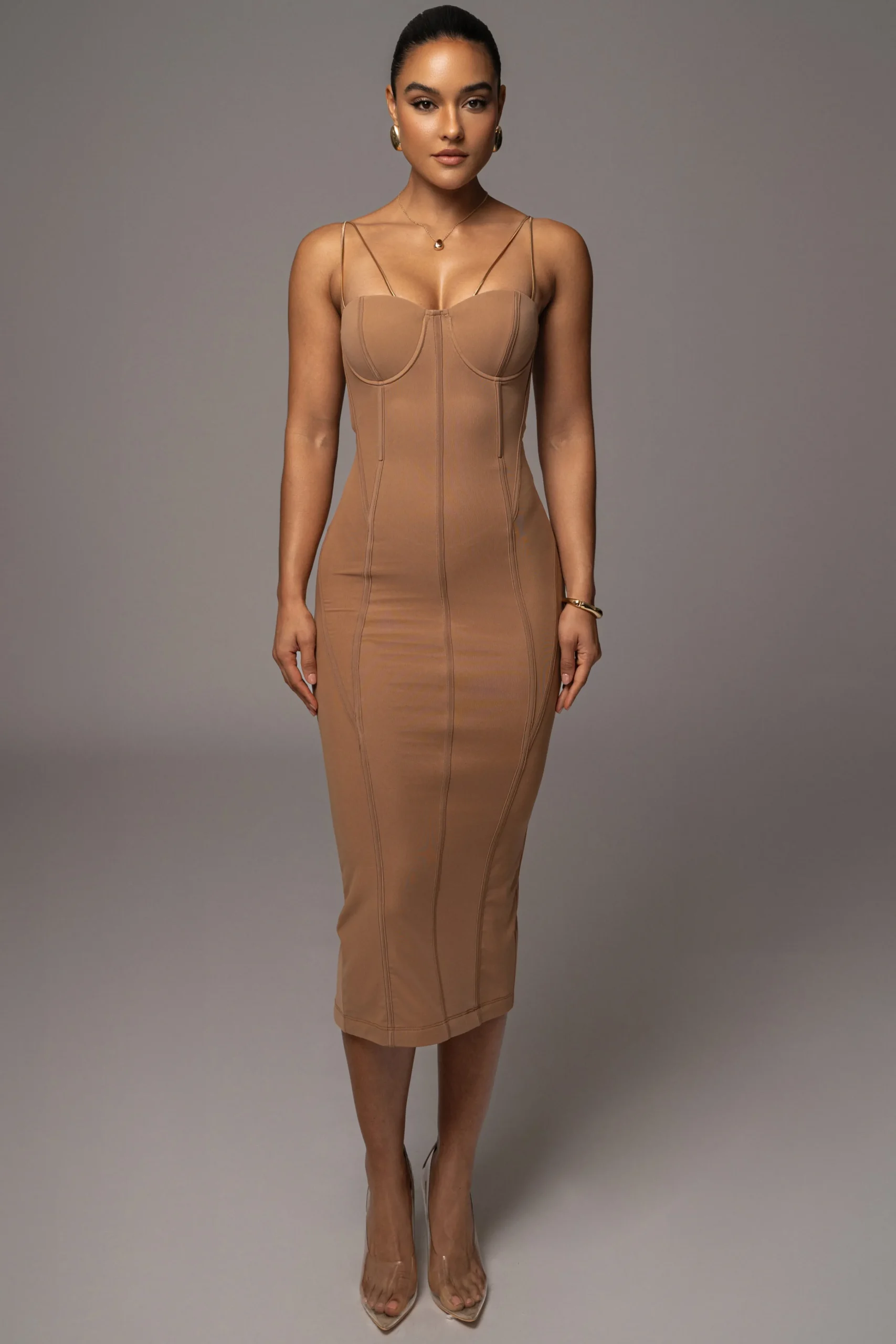 Tan Escape Mesh Midi Dress*JLUXLABEL Hot