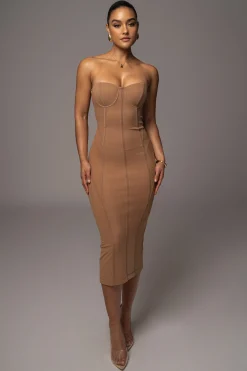 Tan Escape Mesh Midi Dress*JLUXLABEL Hot