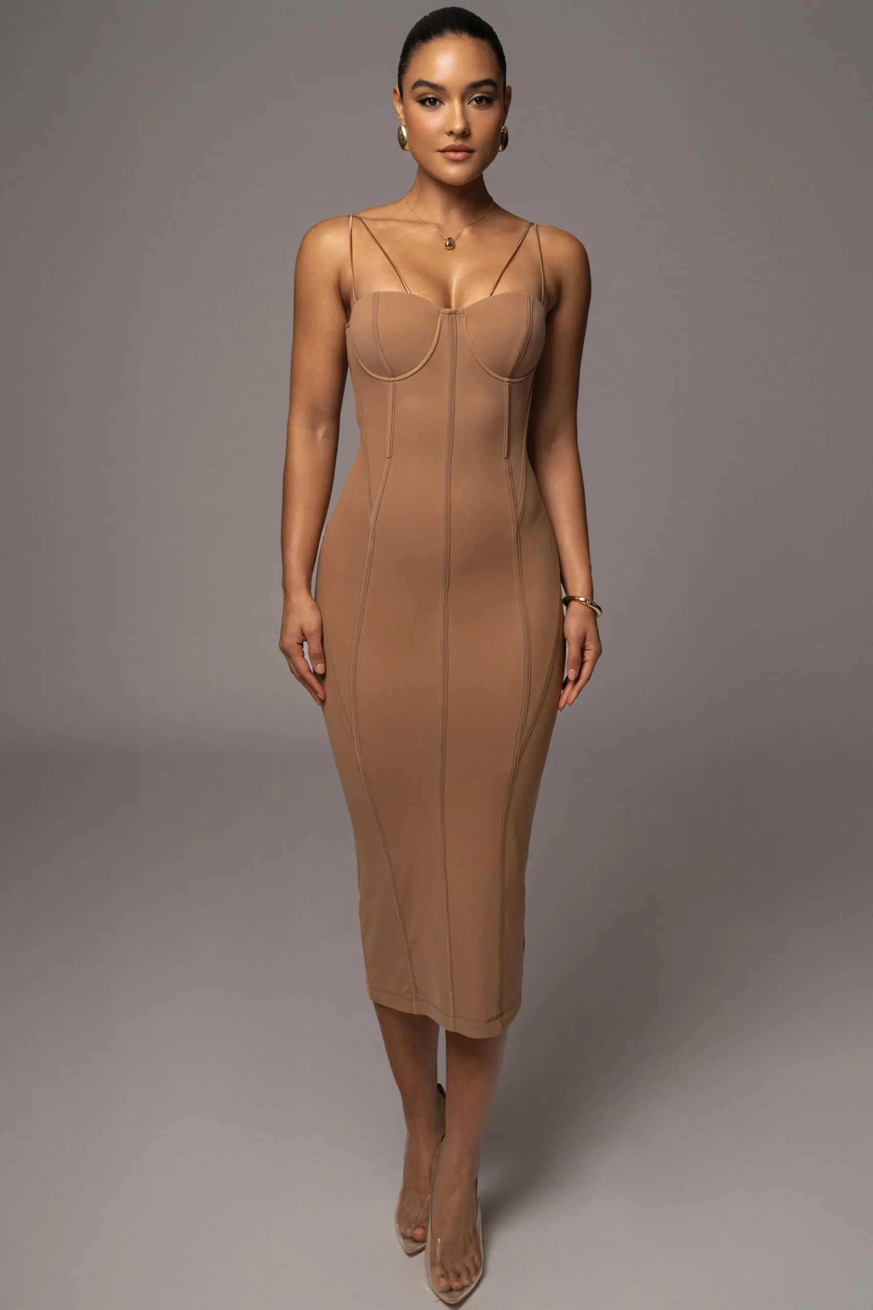 Tan Escape Mesh Midi Dress*JLUXLABEL Hot