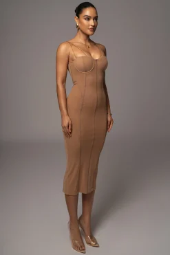 Tan Escape Mesh Midi Dress*JLUXLABEL Hot