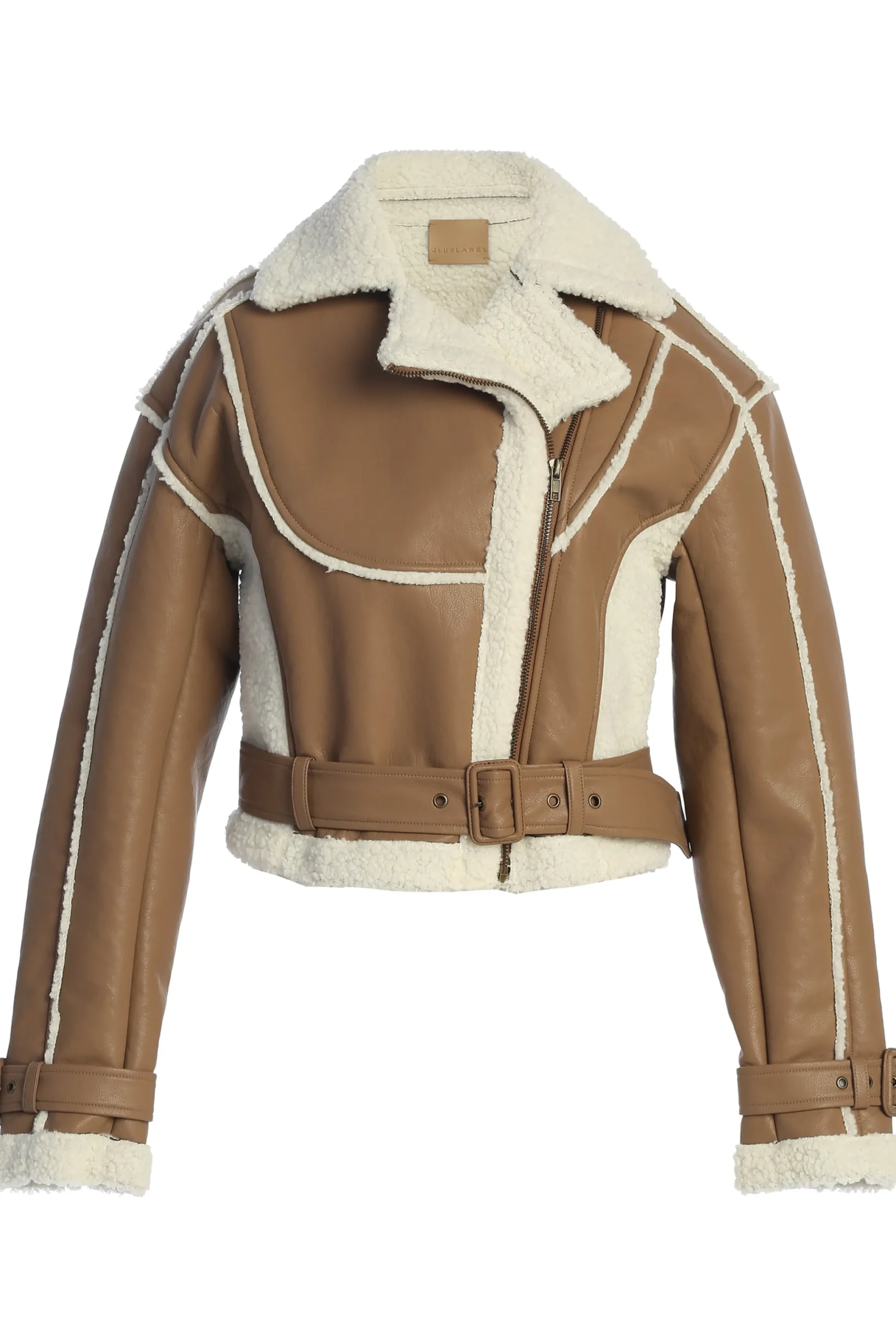 Tan Faux Leather Sherpa Jacket*JLUXLABEL New