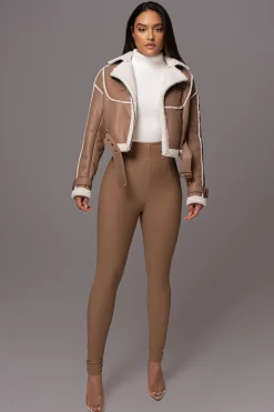 Tan Faux Leather Sherpa Jacket*JLUXLABEL New