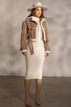 Tan Faux Leather Sherpa Jacket*JLUXLABEL New